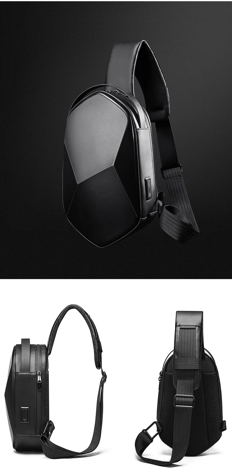 Draagbare Water‑Resistente Hard Shell Crossbody Schoudertas met USB‑Oplaadpoort – Reistas voor Mannen en Unisex Gebruik