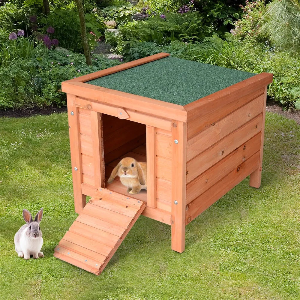 Houten Konijnenhok Buiten 51×42×43 cm – Weerbestendig Cavia Hok met Dak en Helling – Compact Dierenverblijf