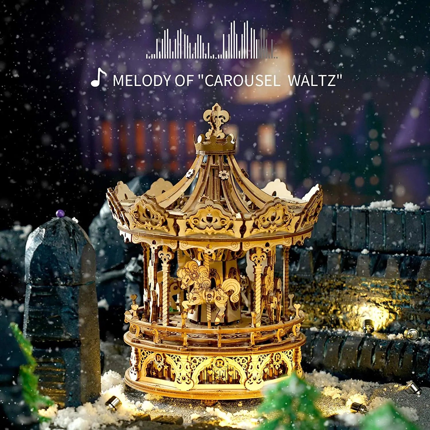 3D Houten Puzzel Carrousel Muziekdoos – DIY Bouwpakket voor Volwassenen en Kinderen – Creatief Cadeau