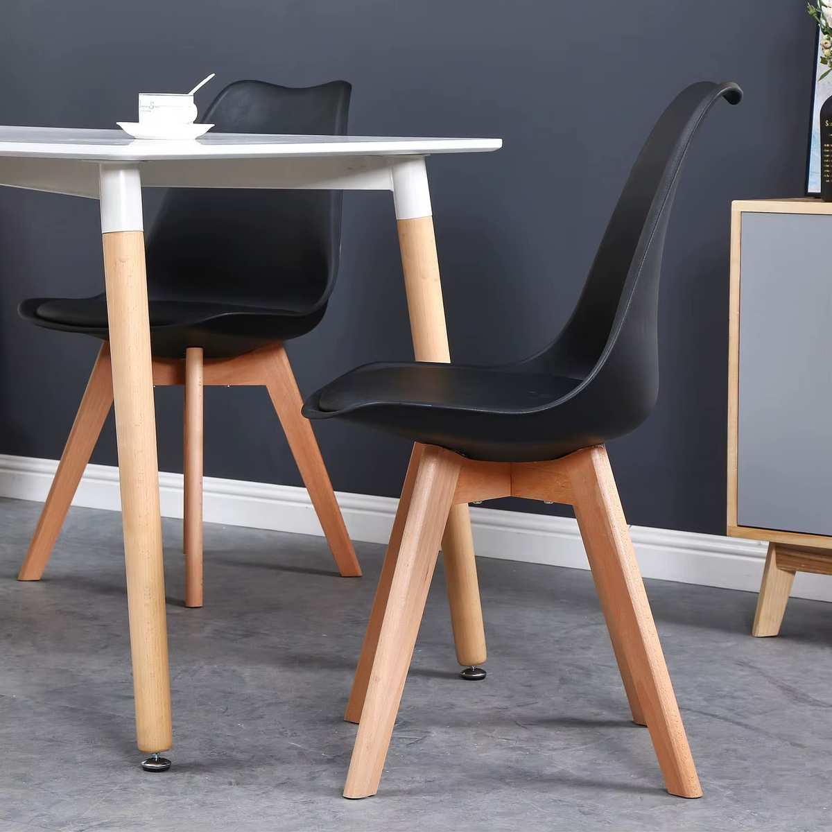 Set van 6 Eetkamerstoelen – Stoelen met Rugleuning & Beukenhouten Poten – Scandinavisch Design – Khaki