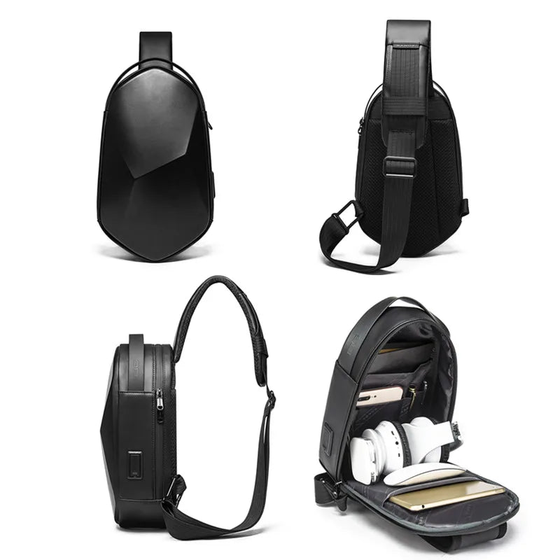 Hard Shell Waterdichte USB Oplaadbare Sling Bag – Crossbody Chest Bag voor Mannen & Unisex Reis‑Schoudertas