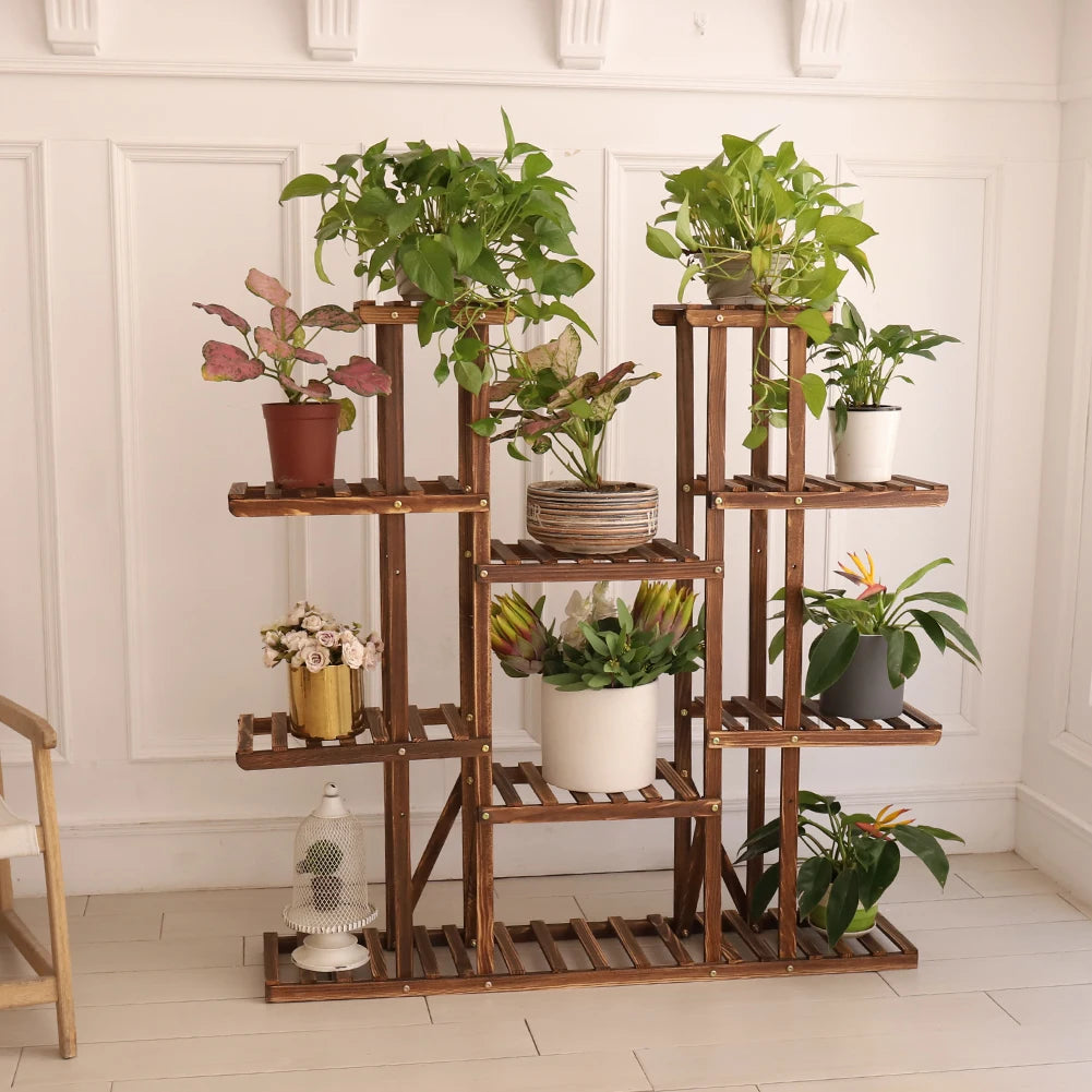 Houten Plantenrek 9 Niveaus – Grote Plantenstandaard voor Binnen & Buiten