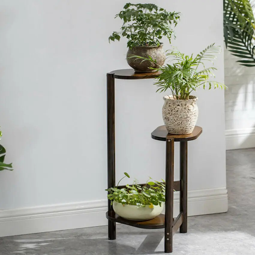 3-Laags Bamboe Plantenstandaard voor Binnen – Hoek Plantenrek voor Balkon, Woonkamer en Slaapkamer