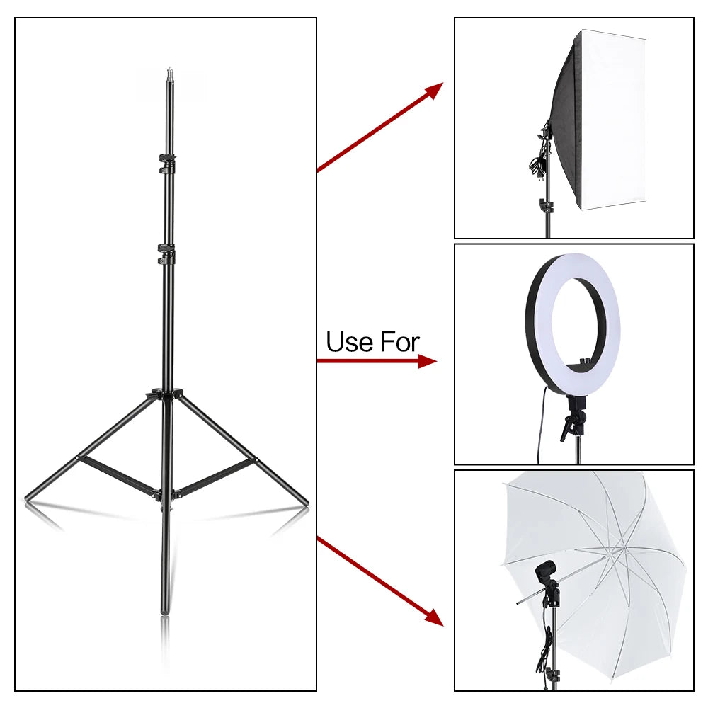 Professioneel 240 cm Fotostatief – Universele 1/4" Schroef voor Camera, Softbox & Studioverlichting – Lichtgewicht en Opvouwbaar