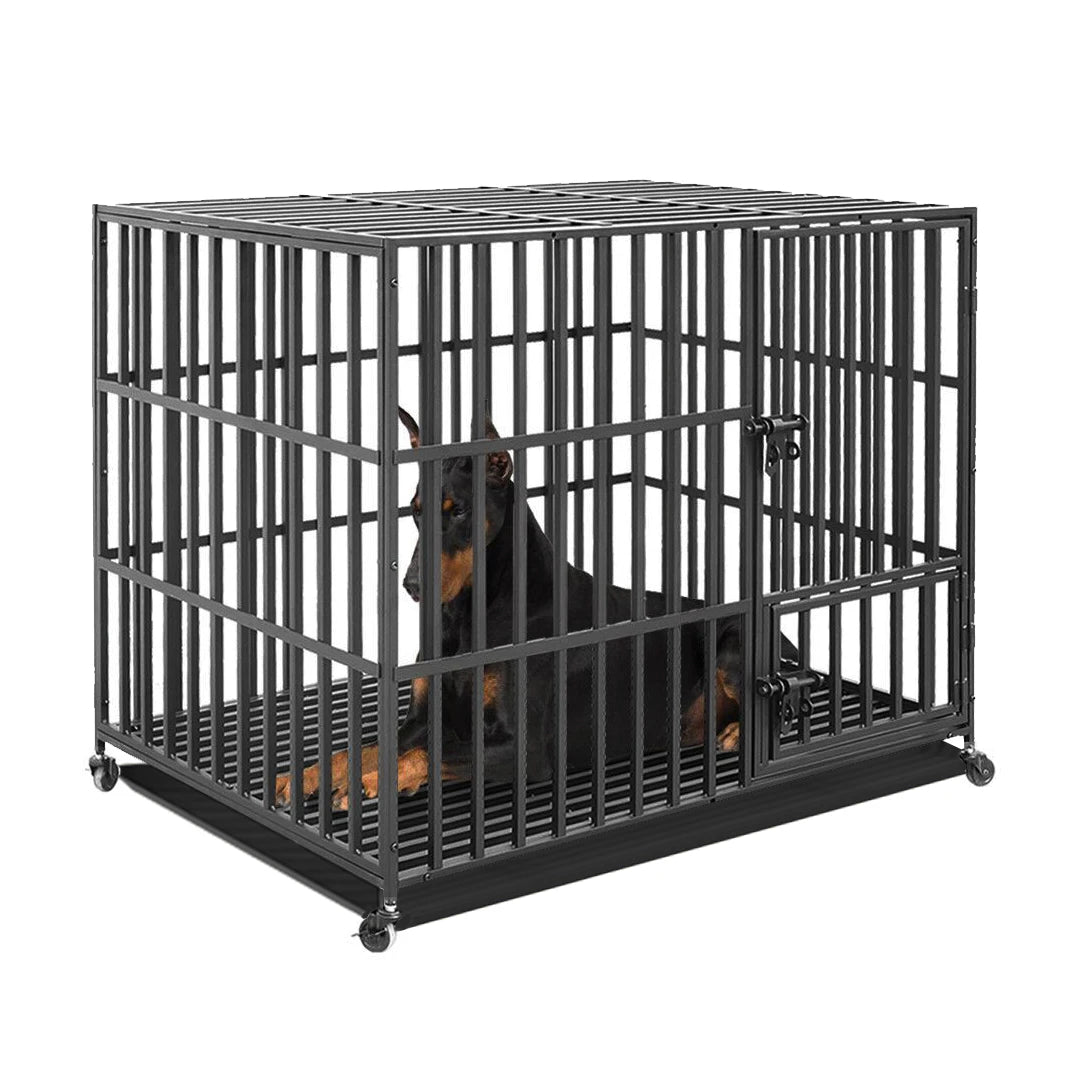 Stevige Hondenkooi met 3 Deuren en Wieltjes – Grote Metalen Hondenbench 37–46 Inch voor Grote Honden Binnen