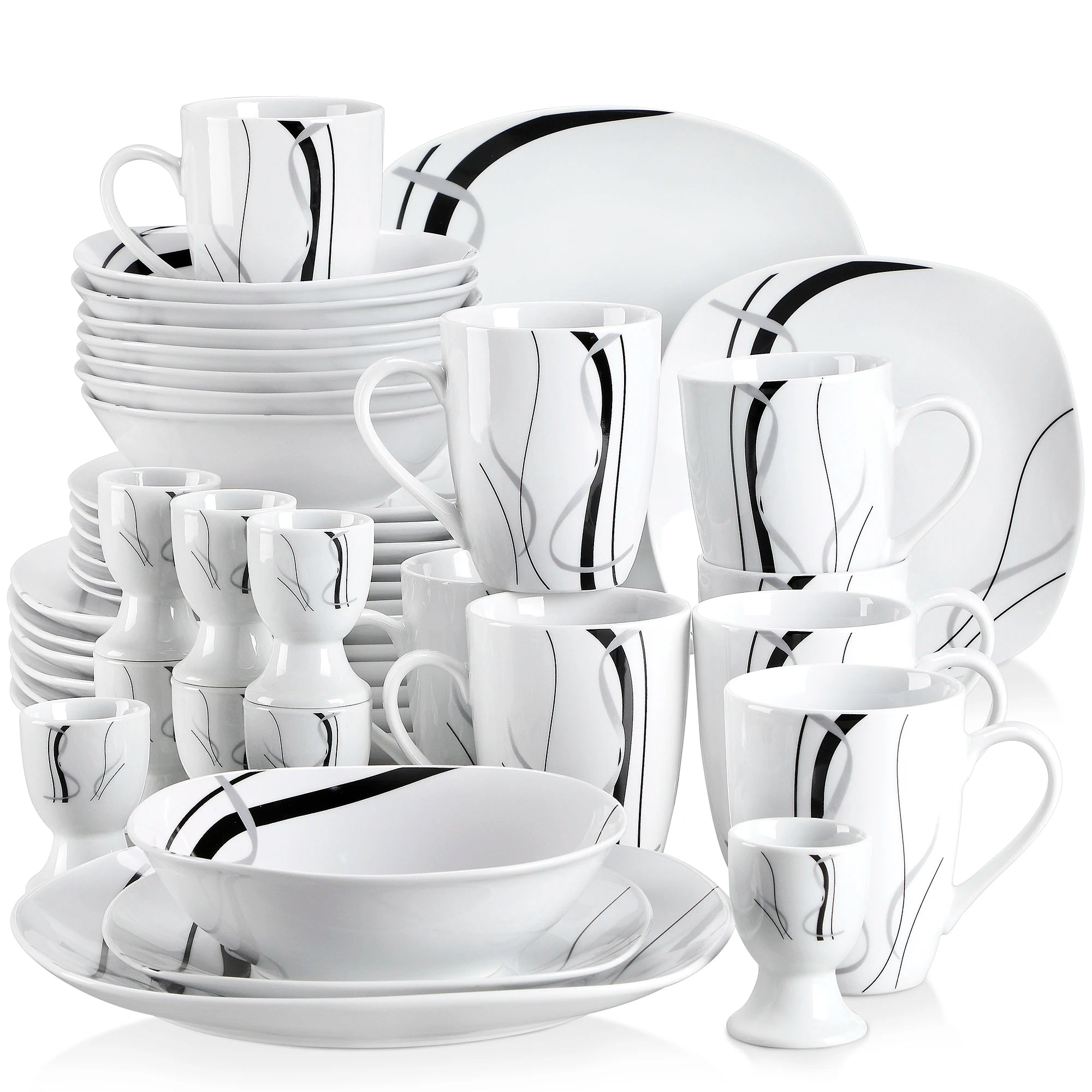 20-delige Serviesset Zwart Gestreept Porselein – Modern Servies voor 4 Personen – Vaatwasserbestendig