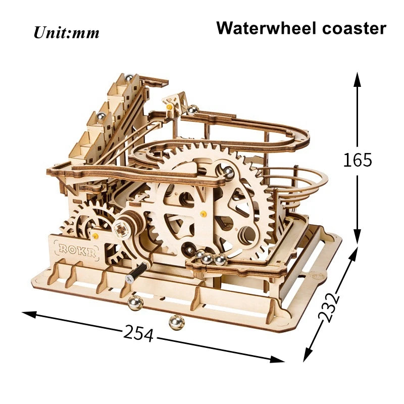 Houten Knikkerbaan Bouwset met Watermolen – DIY Houten Model voor Kinderen en Volwassenen – Creatieve Educatieve Speelset