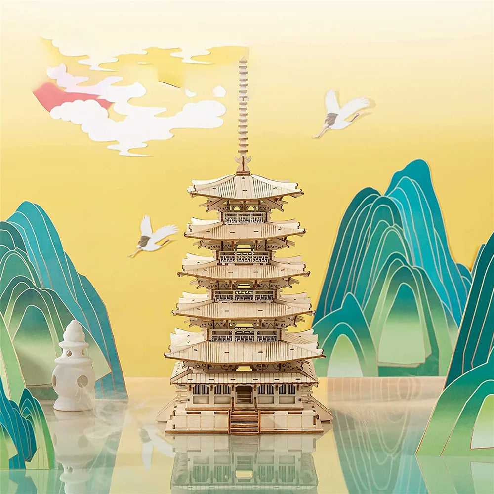 3D Houten Pagode Bouwset 275-delig – Creatief Bouwspeelgoed voor Kinderen en Volwassenen – DIY Puzzel en Decoratie