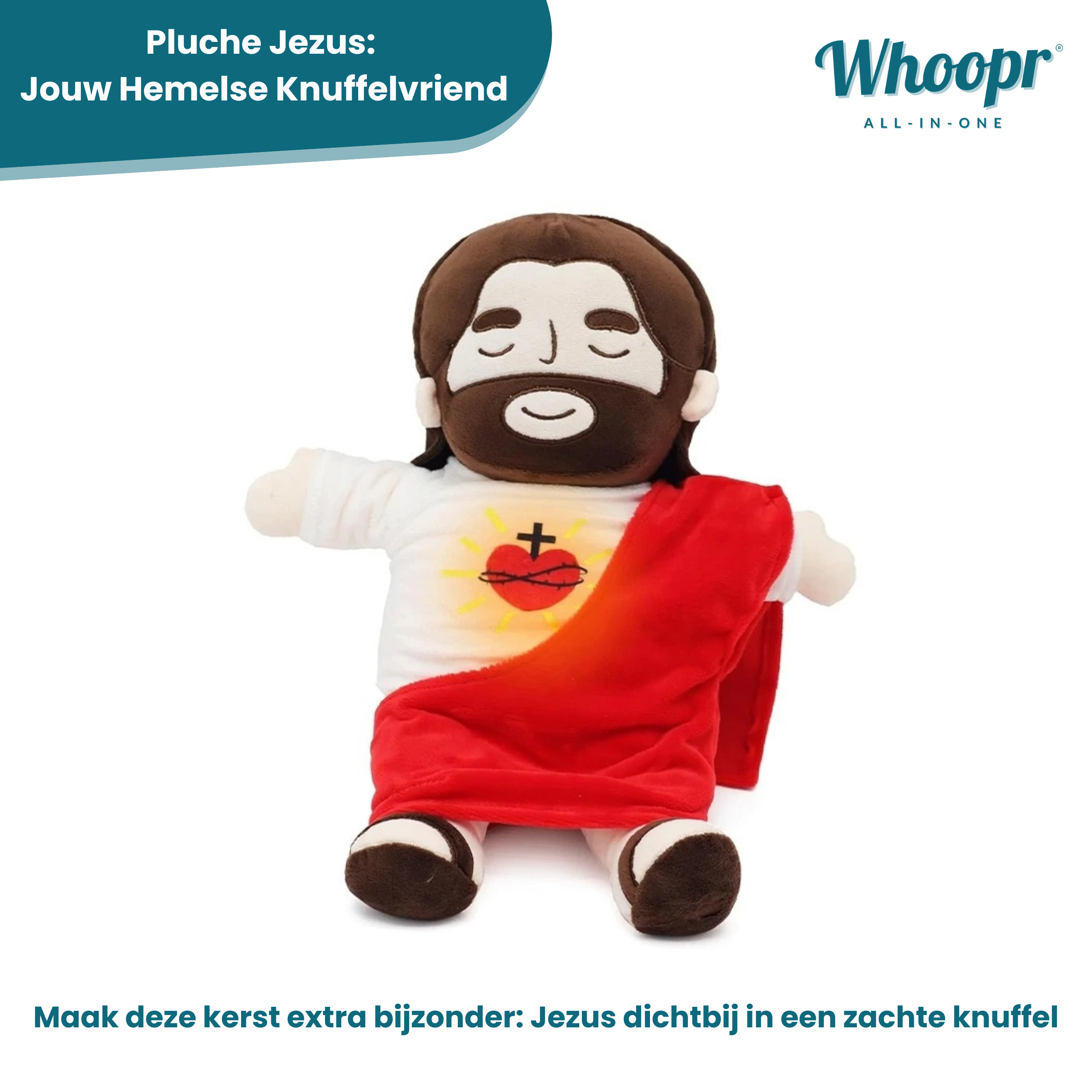 Jezus Pluche Knuffel met Lichtgevend & Ademend Hart – Voor Kinderen