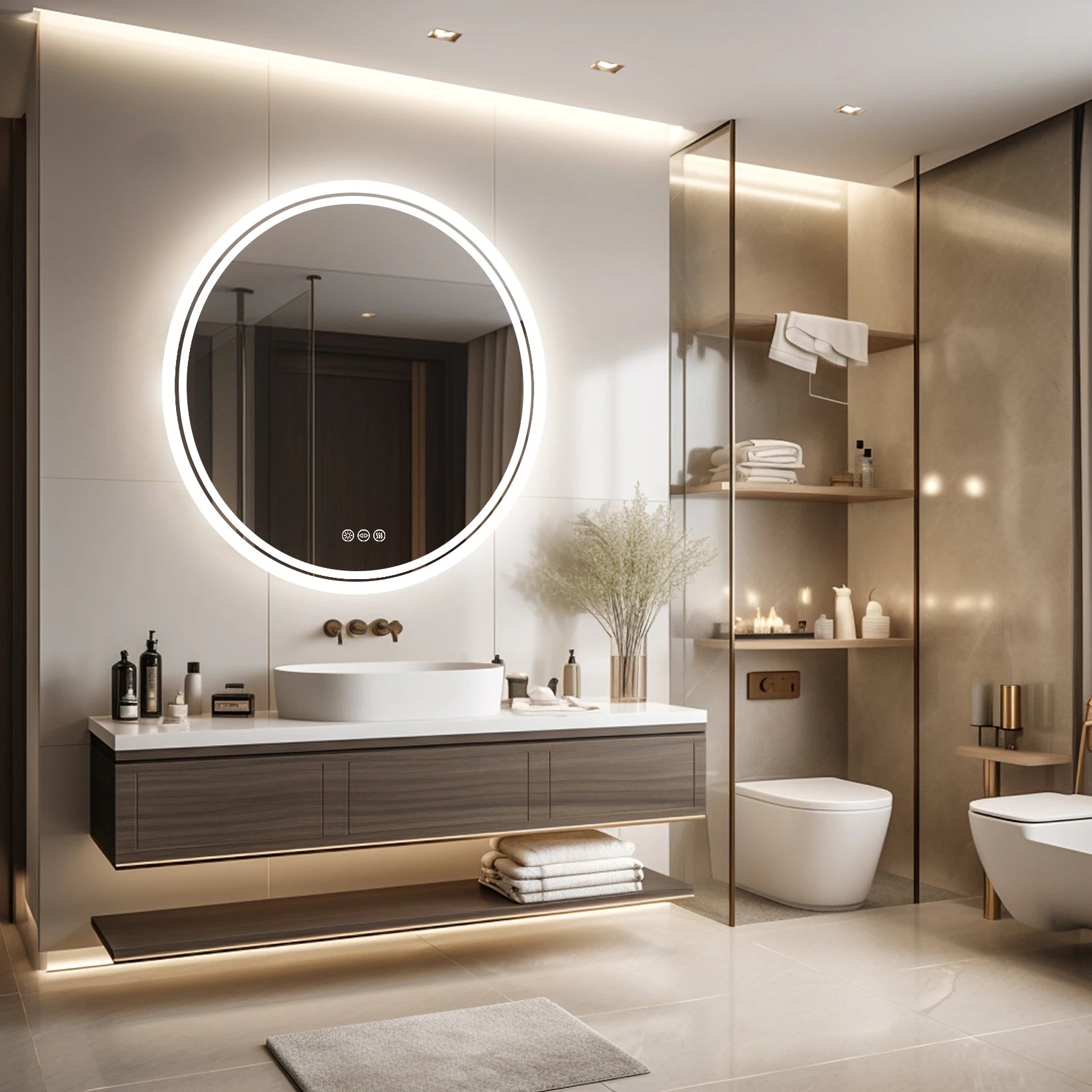 LED Badkamerspiegel Rond – Dimbaar met Anti-Condens, 3 Lichtkleuren & Touch Sensor IP65 Waterdicht