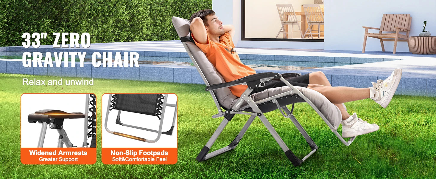 Zero Gravity Stoel Verstelbaar met Kussen & Accessoires – Comfortabele Ligstoel voor Tuin, Camping & Balkon