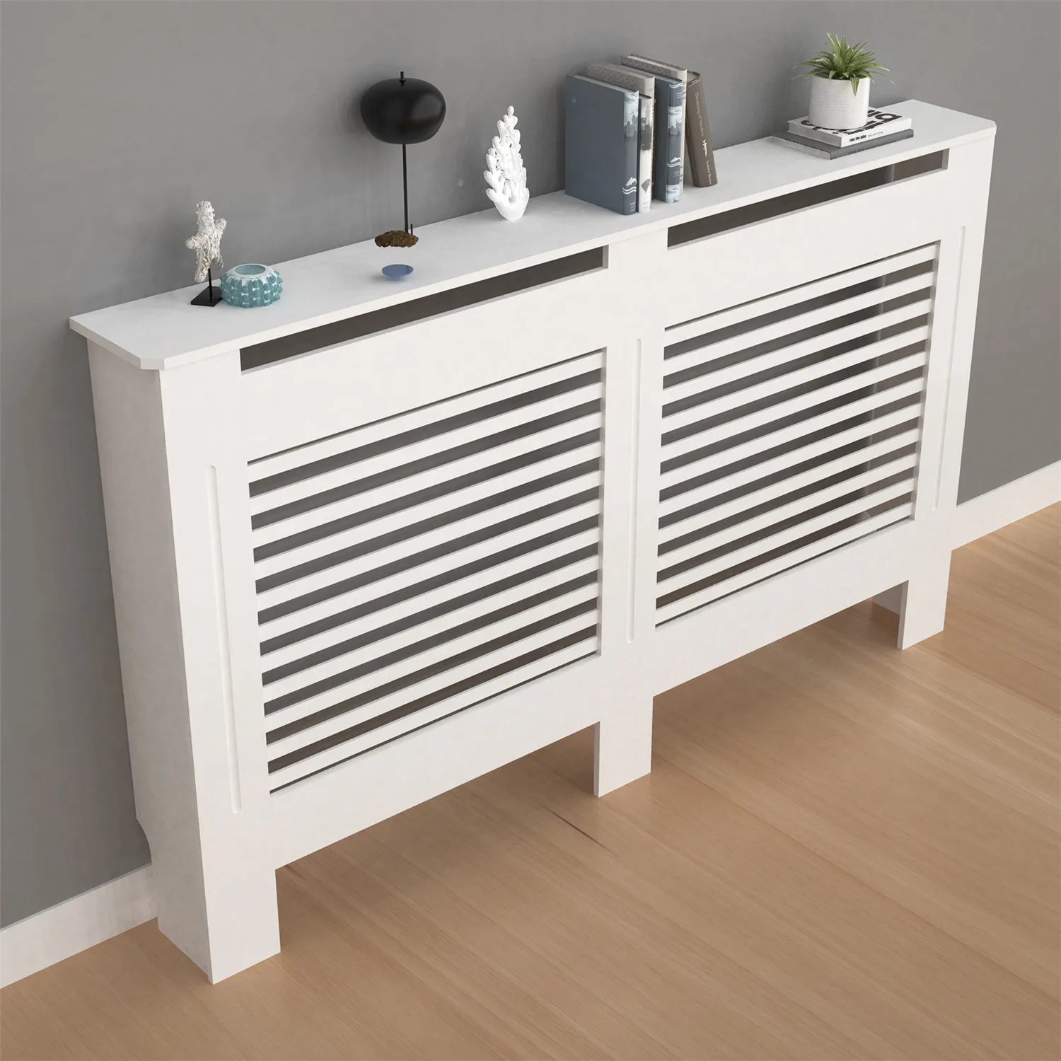 Radiatorombouw MDF Wit – Moderne Radiatorbekleding met Strakke Afwerking en Opbergruimte