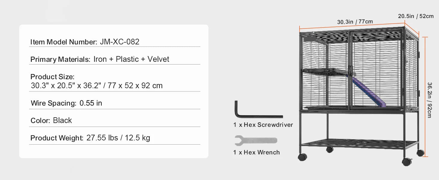 Grote Frettenkooi 164 cm met 4 Lagen – Metalen Dierenkooi met Platforms, Hangmat & Wielen – Voor Fretten, Chinchilla’s & Cavia’s