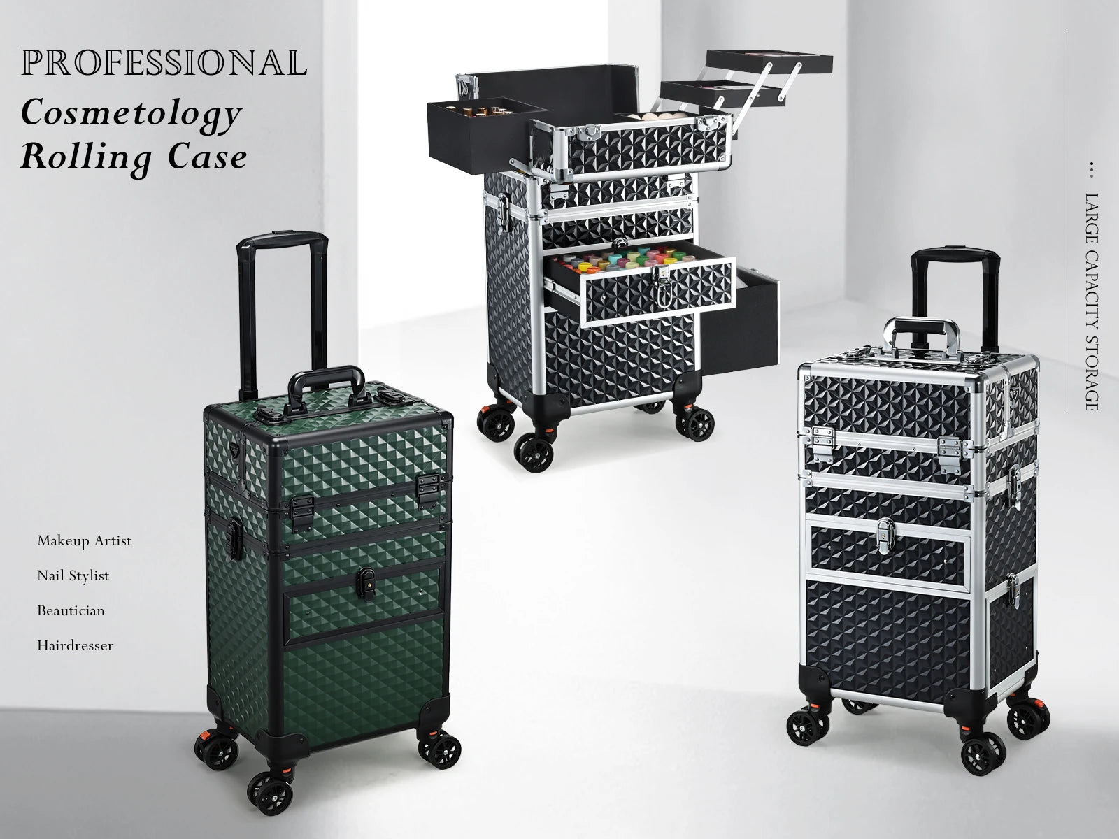 Professionele Rollende Make-up Koffer met Wielen en Laden – Grote Train Case voor Cosmetica – Reiskoffer voor Schoonheidsspecialisten
