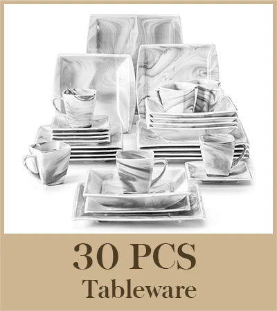 Marmergrijze porseleinen serviesset – servies voor 12 personen met kopjes, schoteltjes, dessertborden, soepborden en dinerborden.