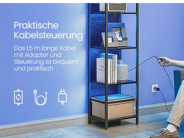 6‑Laagse Boekenkast met LED‑Verlichting - Stalen Frame & XXL Opbergruimte