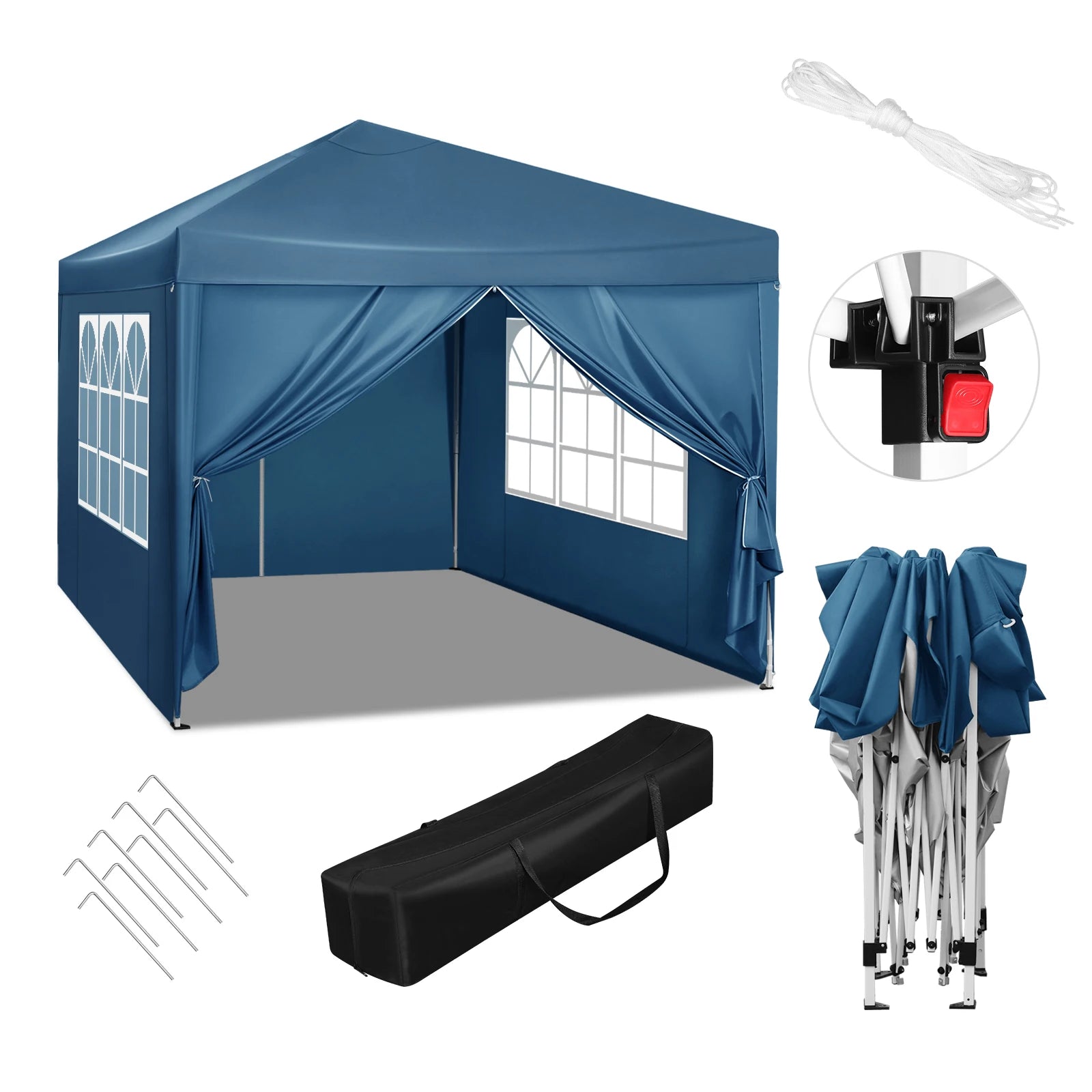 Easy Up Partytent 3x3 m – Opvouwbare Waterdichte Tuintent met UV-bescherming - Pop‑Up Systeem - Inclusief Draagtas