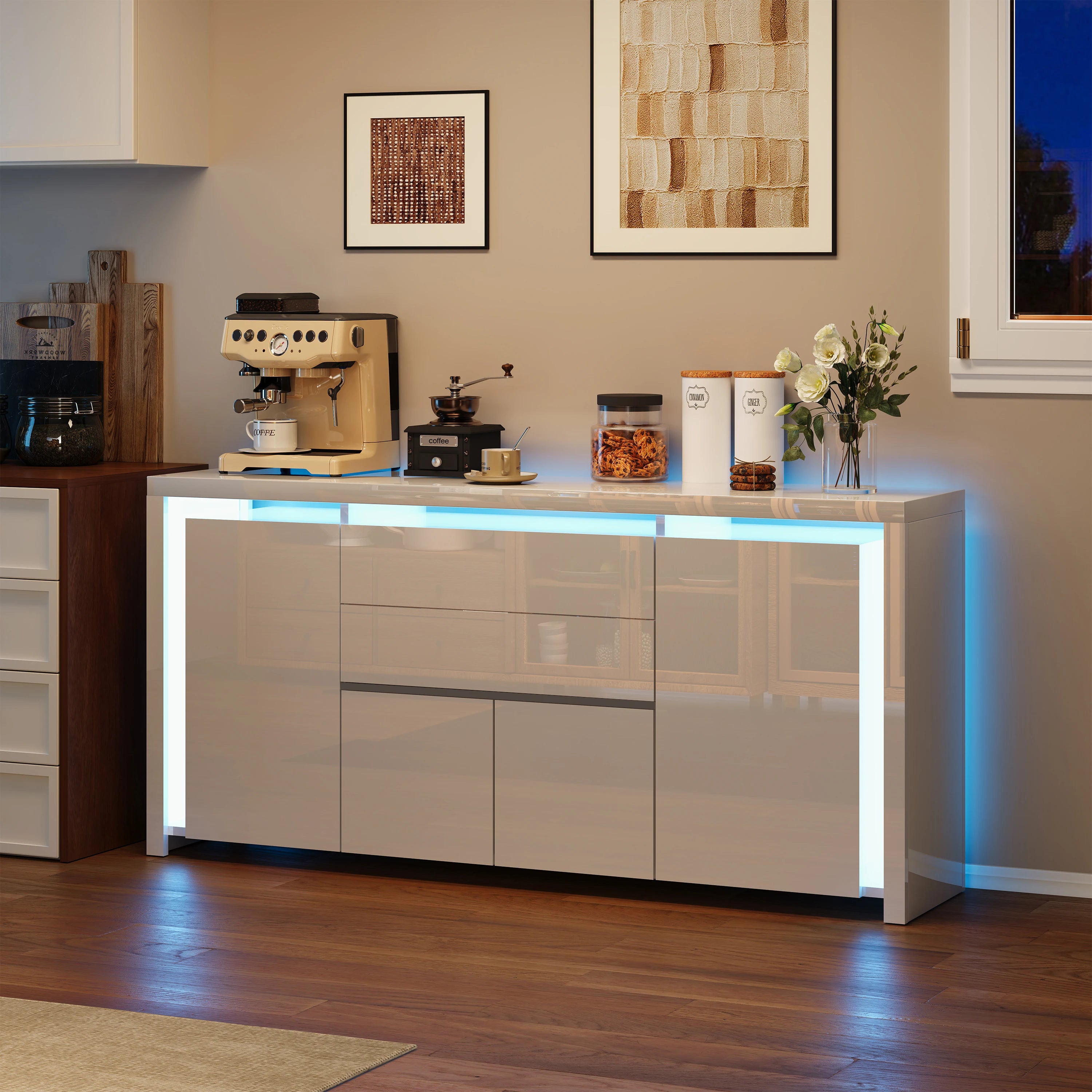 Hoogglans Buffetkast met LED Verlichting – Modern Dressoir met Opbergruimte