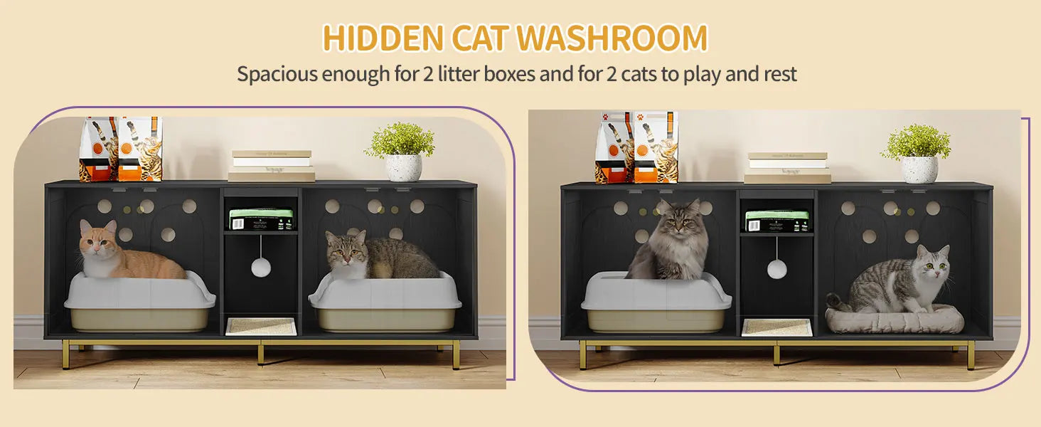 Stijlvolle Kattenbak Kast met Verbergde Kattenbakruimte & Opbergruimte – Multifunctioneel Meubel voor 2 Katten