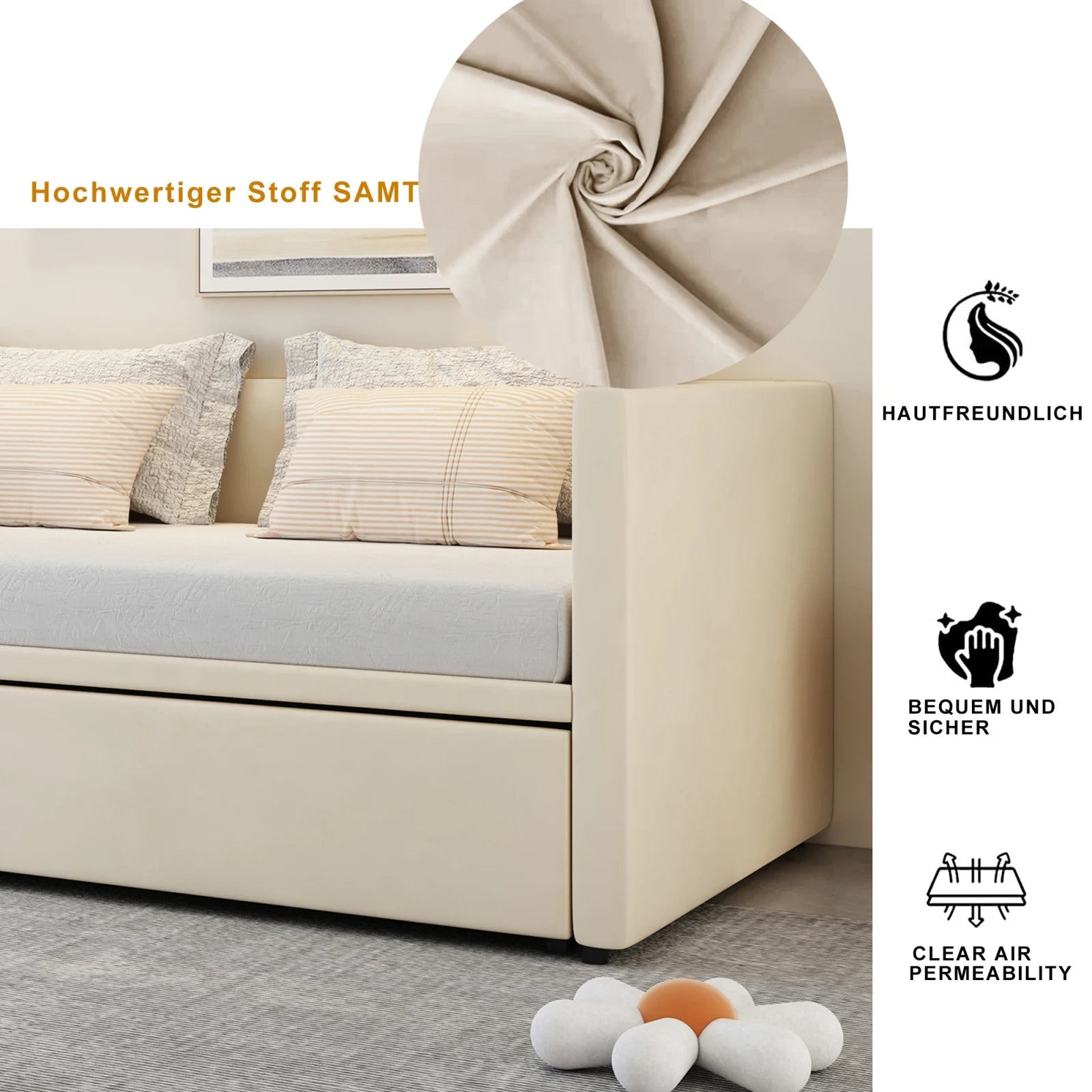 Fluwelen 2‑in‑1 Slaapbank 90×200 cm – Multifunctionele Bank & Bed