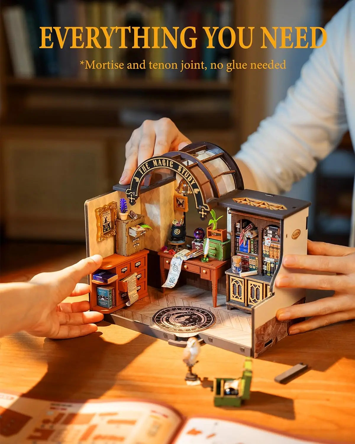 DIY Miniatuurhuis Magic Study – 3D Houten Puzzel 267 Onderdelen – Creatief Bouwpakket Poppenhuis Decoratie 1:18 Schaal