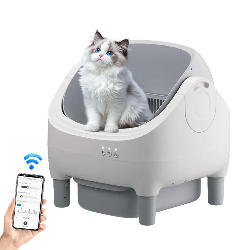 Automatische Kattenbak Zelfreinigend – Open-Top Kattenbak met App Bediening, Grote Capaciteit, Smart Litter Box met 2.4G WiFi