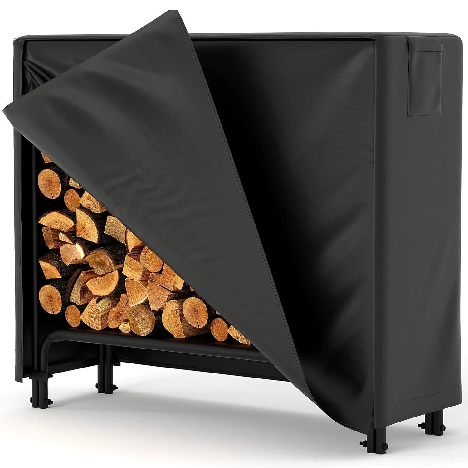 Houtopslagrek 4FT–8FT met Waterdichte Hoes – Metaal Houtrek voor Buiten & Tuin