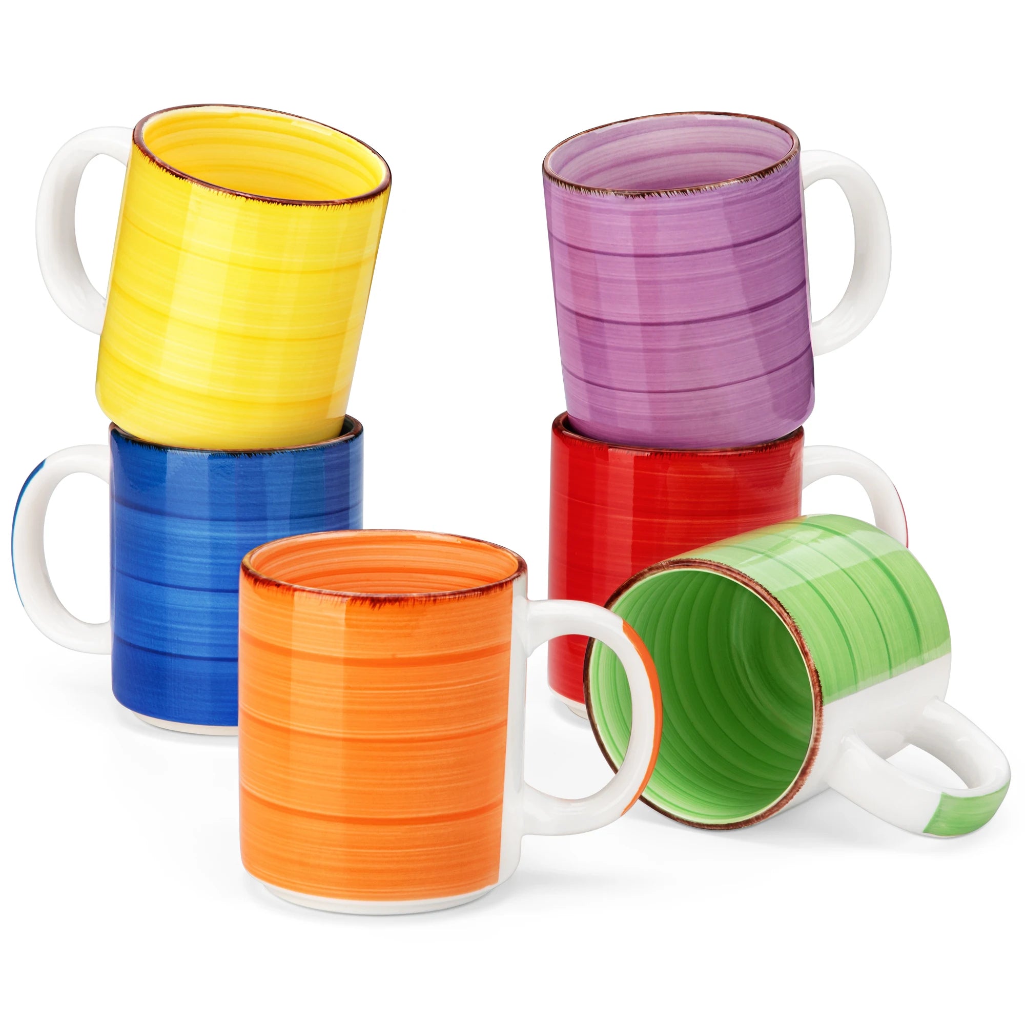 Grote Keramische Koffiemokken Set 6 Stuks 500ML – Kleurrijke Steengoed Mokken – Magnetron & Vaatwasserbestendig