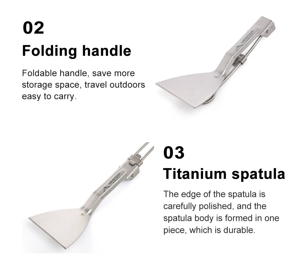 Titanium Opvouwbare Camping Keukenspatel – Lichtgewicht Outdoor Spatel Voor Picknick & Kamperen