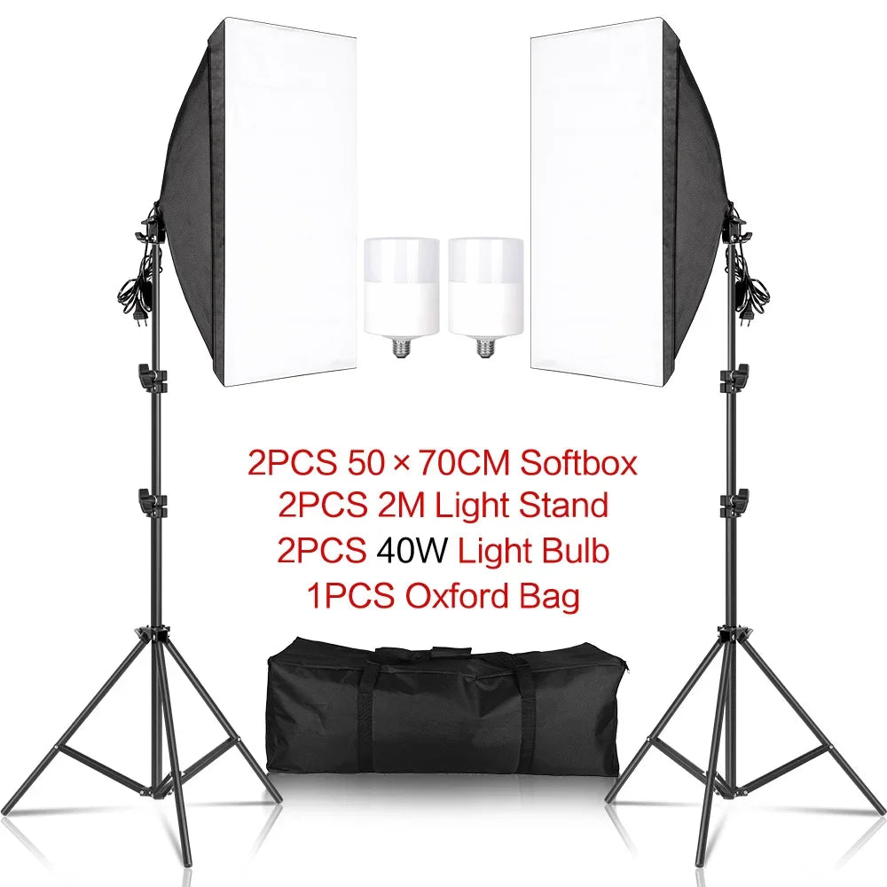 Professionele Fotostudio Softbox Set 2x 50x70 cm LED met Verstelbaar Statief – Studioverlichting voor Fotografie en Video