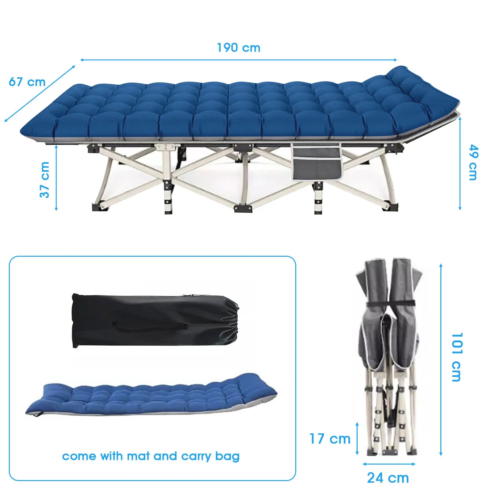 Opvouwbaar Campingbed voor Volwassenen – Sterk, Draagbaar en Inclusief Matras & Draagtas