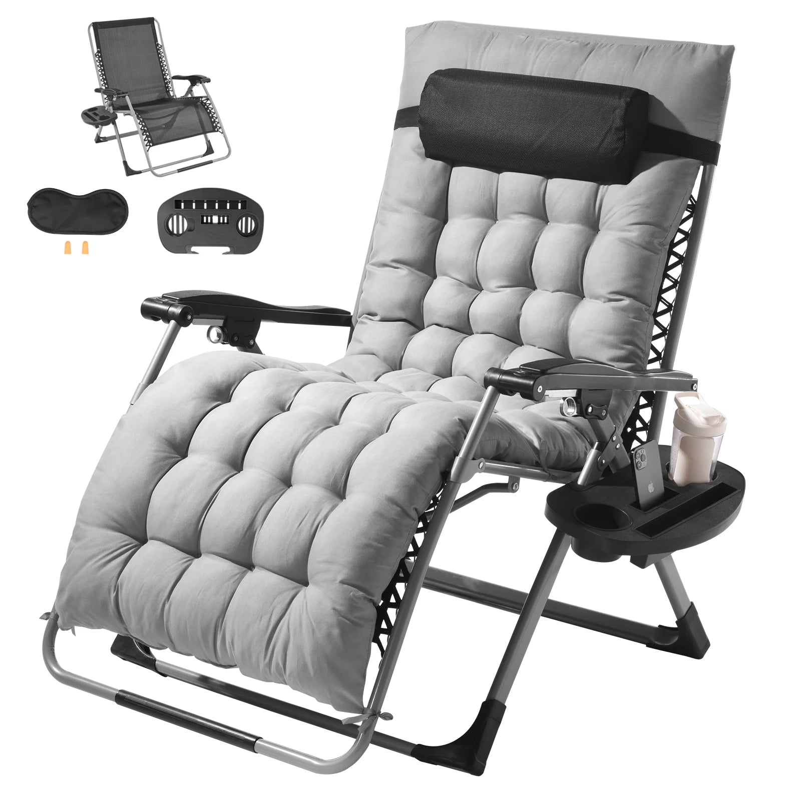 Zero Gravity Stoel Verstelbaar met Kussen & Accessoires – Comfortabele Ligstoel voor Tuin, Camping & Balkon