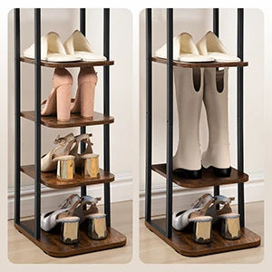 Smalle Schoenenrek 6 Laags – Verticale Schoenenkast voor Kleine Ruimtes – Houten Schoenen Organizer met Haken – Industrieel Design