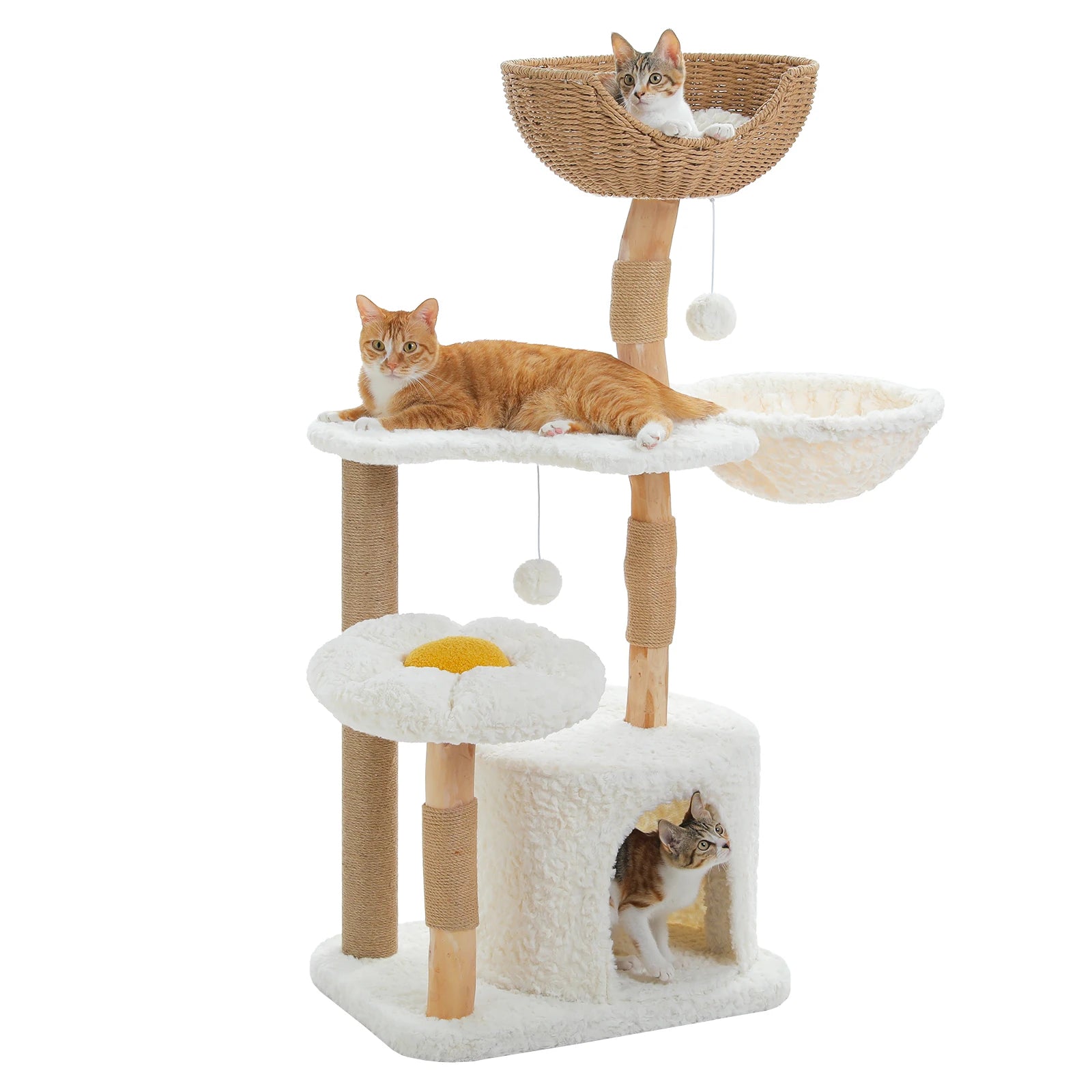 Luxe Krabpaal Kattenboom – 4 Niveaus met Kattenhuis, Hangmat & Bloem Ligplek voor Binnenkatten