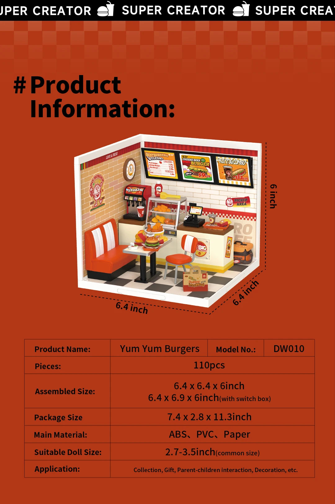 Miniatuur Poppenhuis Bouwset – Burgers Bar Thema – Creatieve DIY Bouwstenen voor Kinderen en Tieners