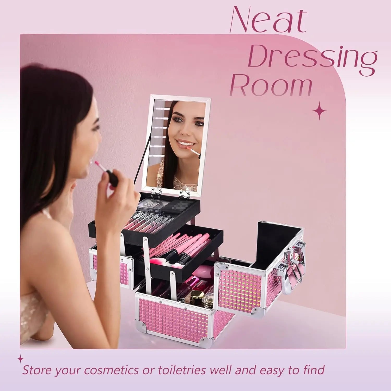 Draagbare Make-up Koffer met Lade, Spiegel en Slot – Make-up Organizer Reiskoffer voor Cosmetica