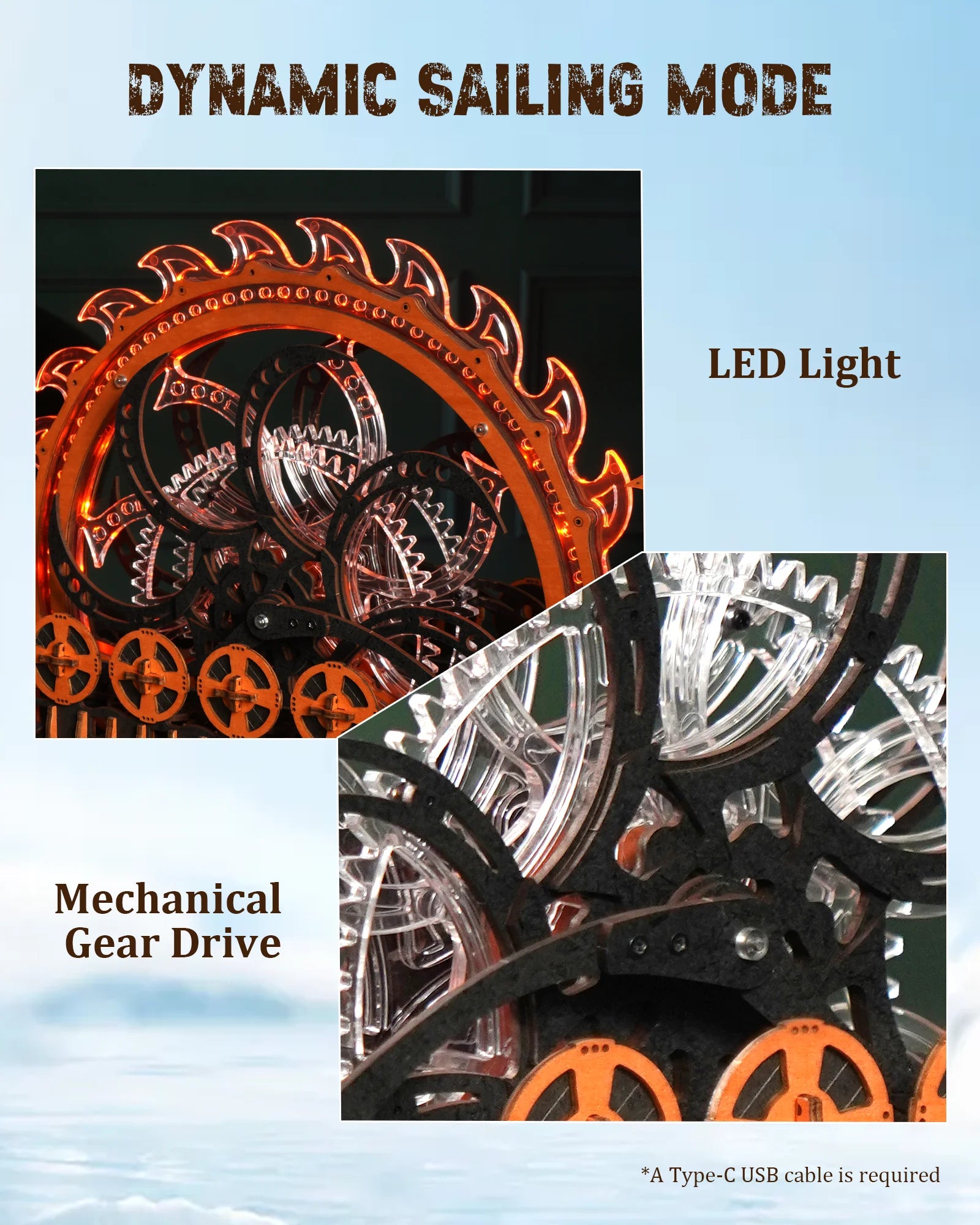3D Houten Vikingschip Puzzel – Bewegend Model met LED Verlichting – Educatief Houten Speelgoed voor Kinderen en Volwassenen