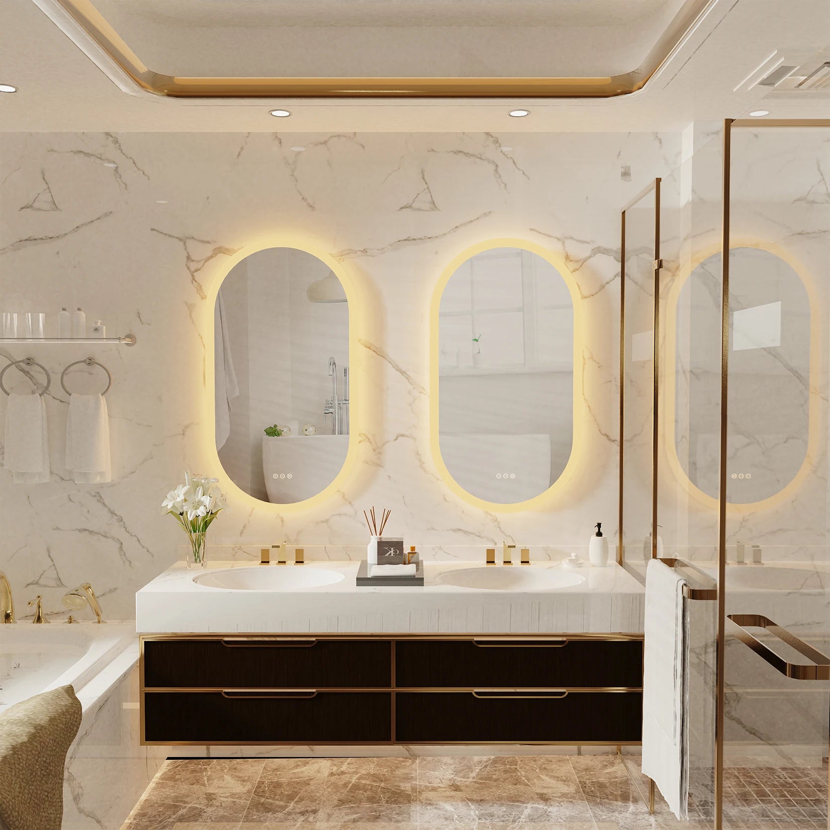 Ovale LED Badkamerspiegel met Verlichting en Anti-Condens – Frameloze Wandspiegel met Touchsensor en Dimbaar Licht