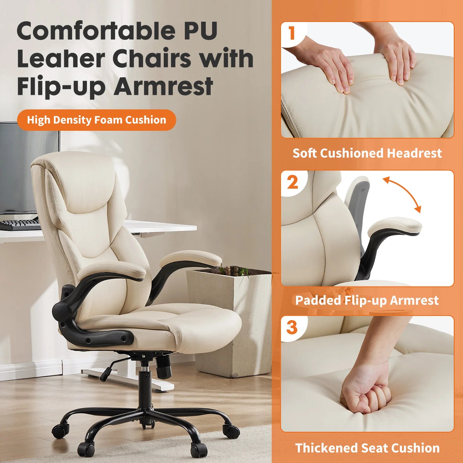 Ergonomische verstelbare bureaustoel met flip‑up armleuningen – premium comfort voor kantoor en thuis