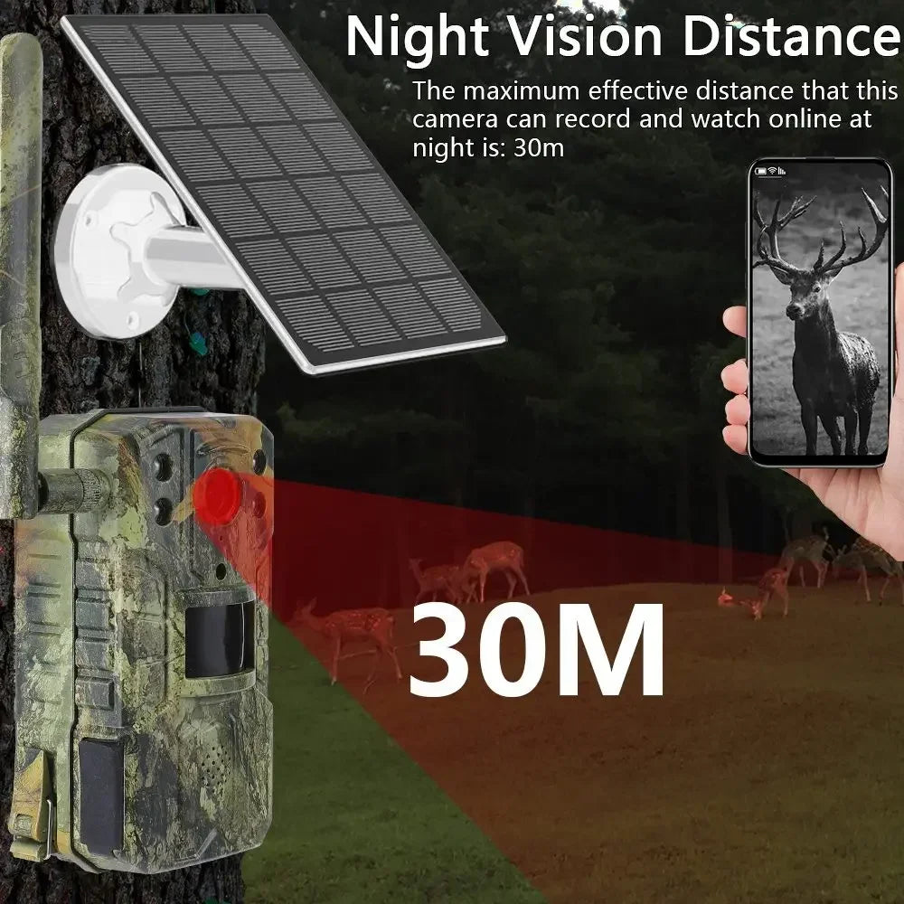 4G 4K Wild‑ en Jachtcamera met SIM‑verbinding, Zonne‑energie, Nachtzicht & Bewegingdetectie