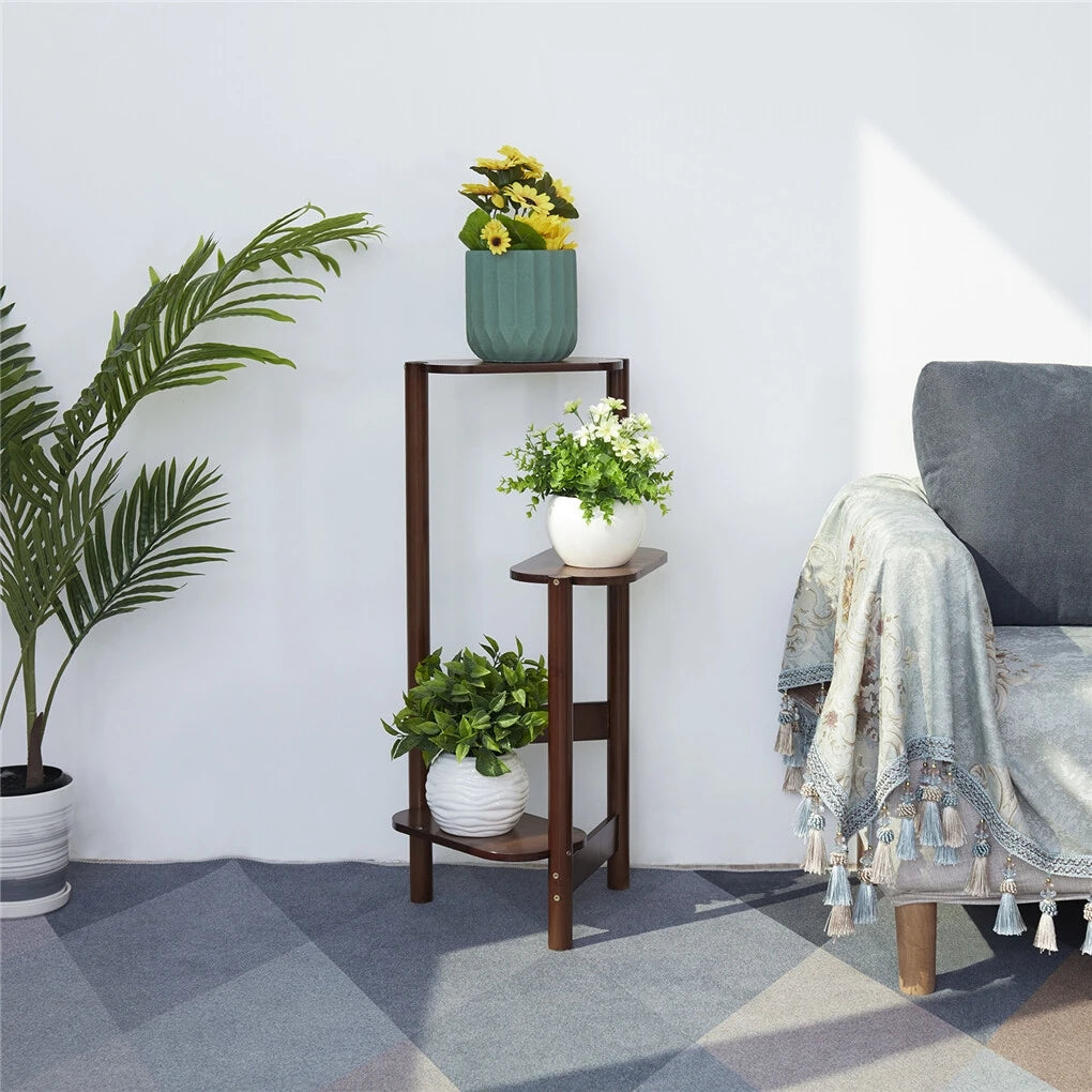 3-Laags Bamboe Plantenstandaard voor Binnen – Hoek Plantenrek voor Balkon, Woonkamer en Slaapkamer