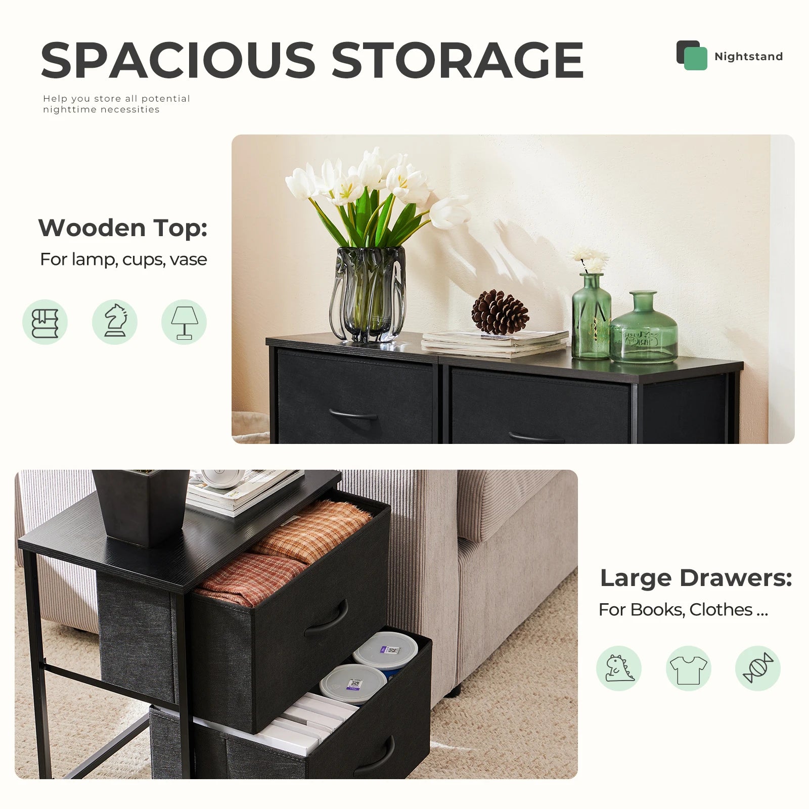 Multifunctionele Ladekast met Stoffen Lades – 2‑Stuks Woonkamer & Slaapkamer Opbergmeubel