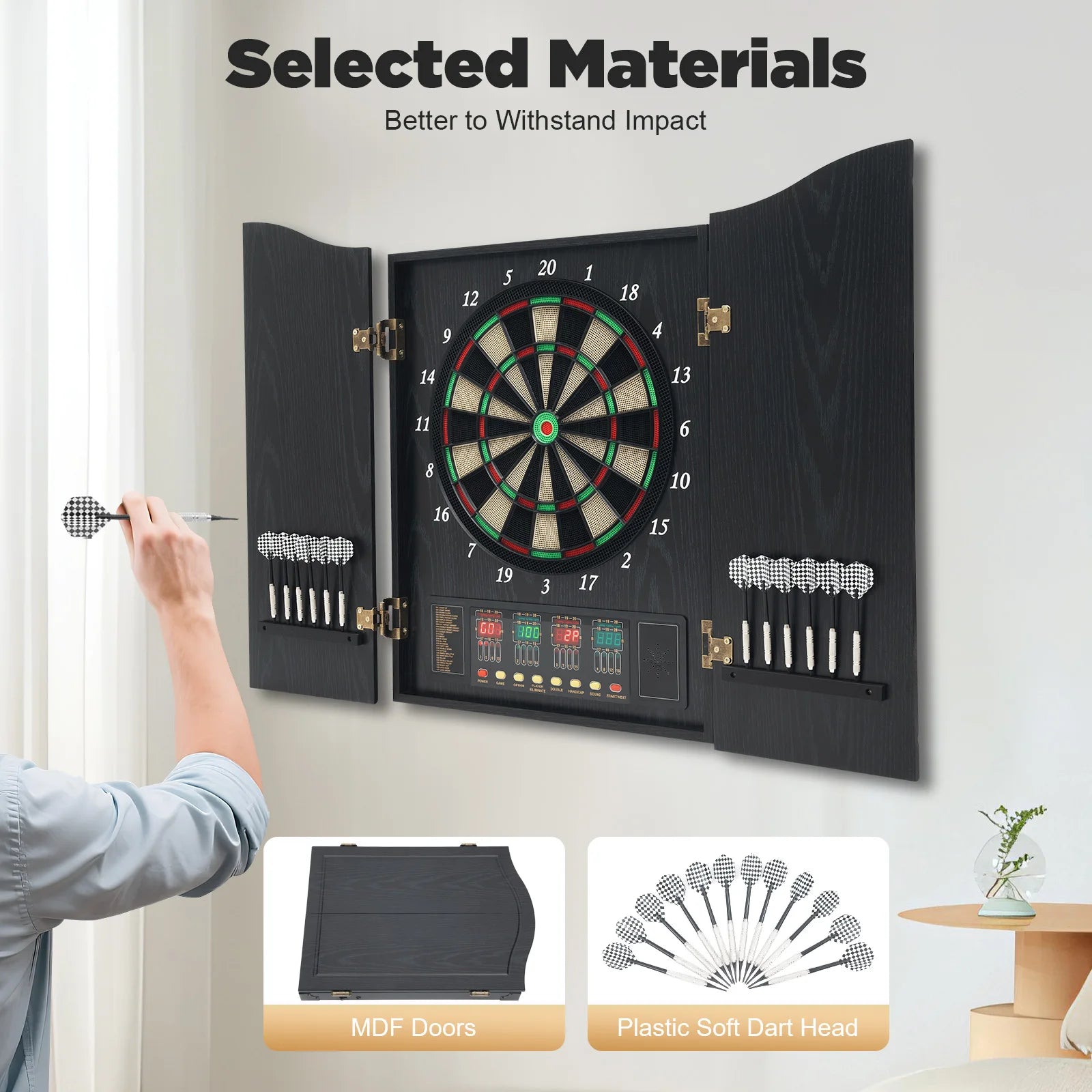 Elektronisch Dartbord met Cabinet – Automatische Score LED Darts Bord Set voor Thuis en Indoor Spellen