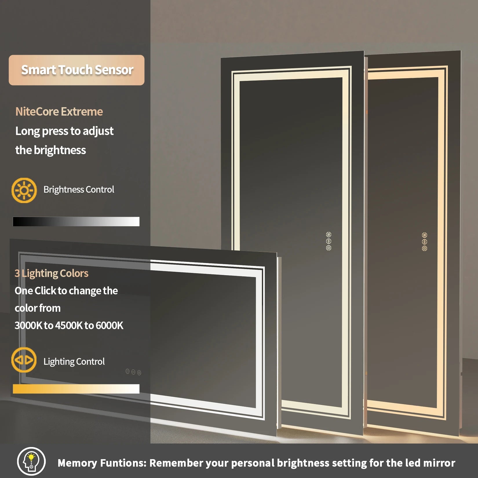 LED Badkamerspiegel Rechthoekig – Dimbaar Licht & Anti-Condens (3000K-6000K)