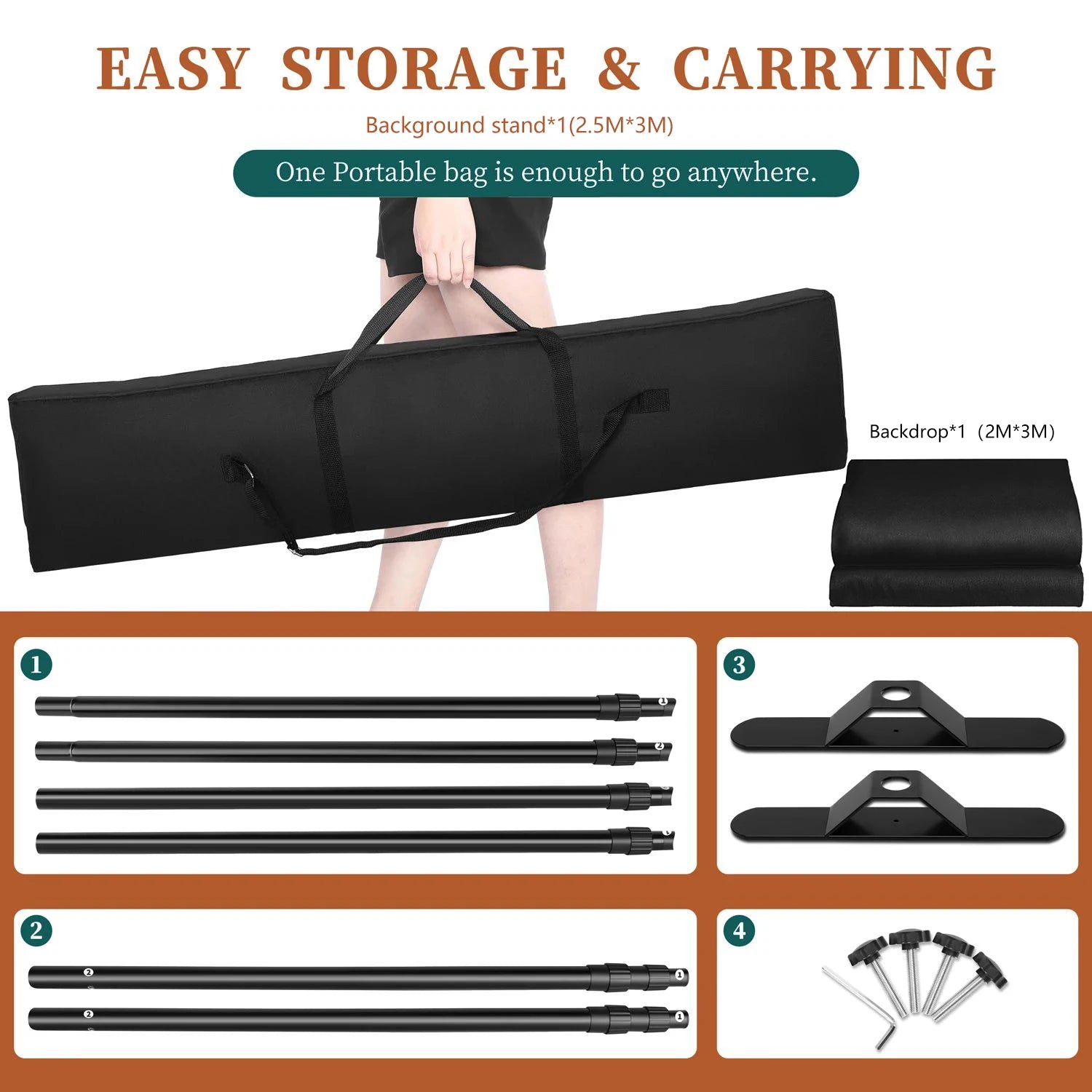 Dubbele Crossbar Fotografie Achtergrondstandaard – Verstelbaar 3x2,4m Backdrop Frame voor Studio, Video en Greenscreen
