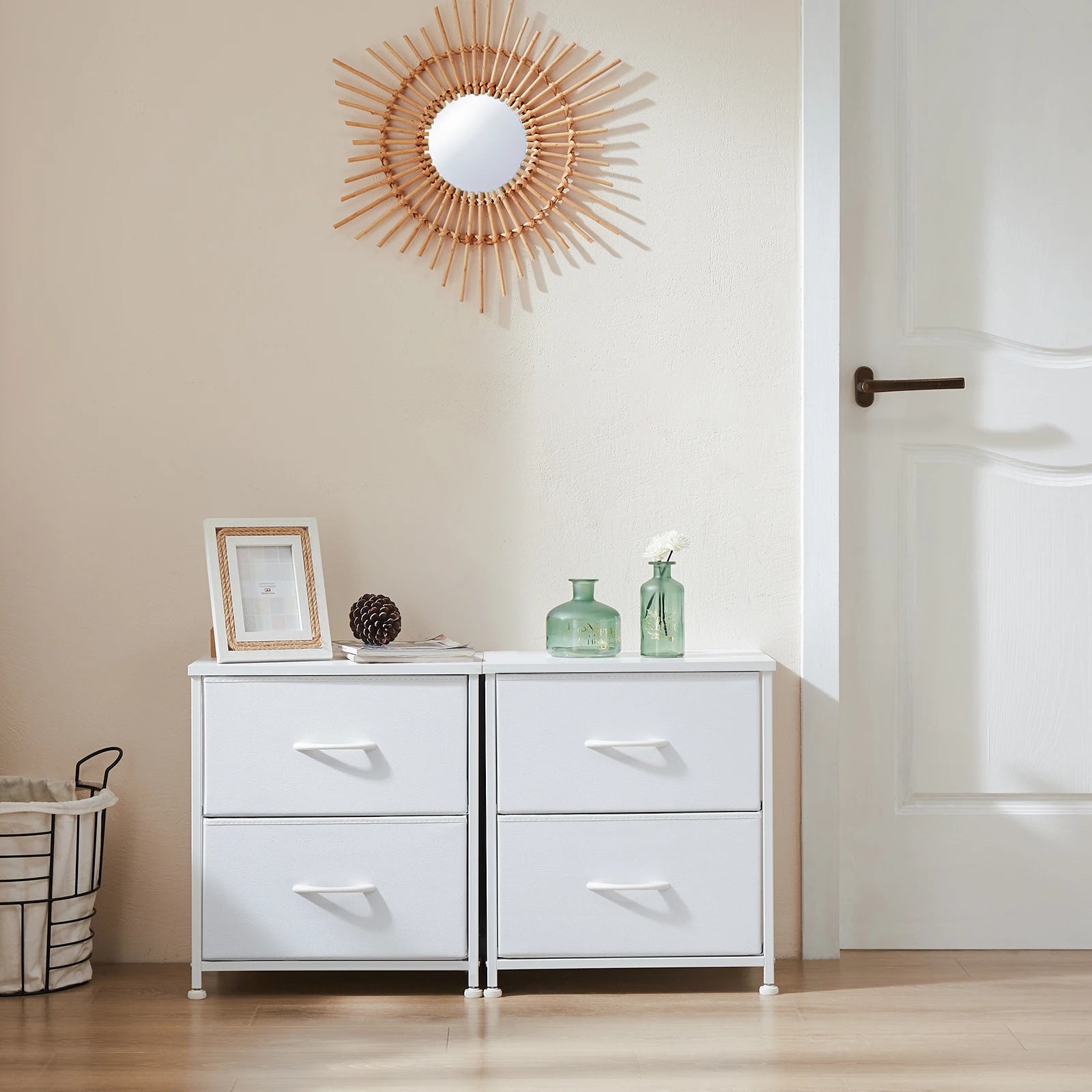 Multifunctionele Ladekast met Stoffen Lades – 2‑Stuks Woonkamer & Slaapkamer Opbergmeubel