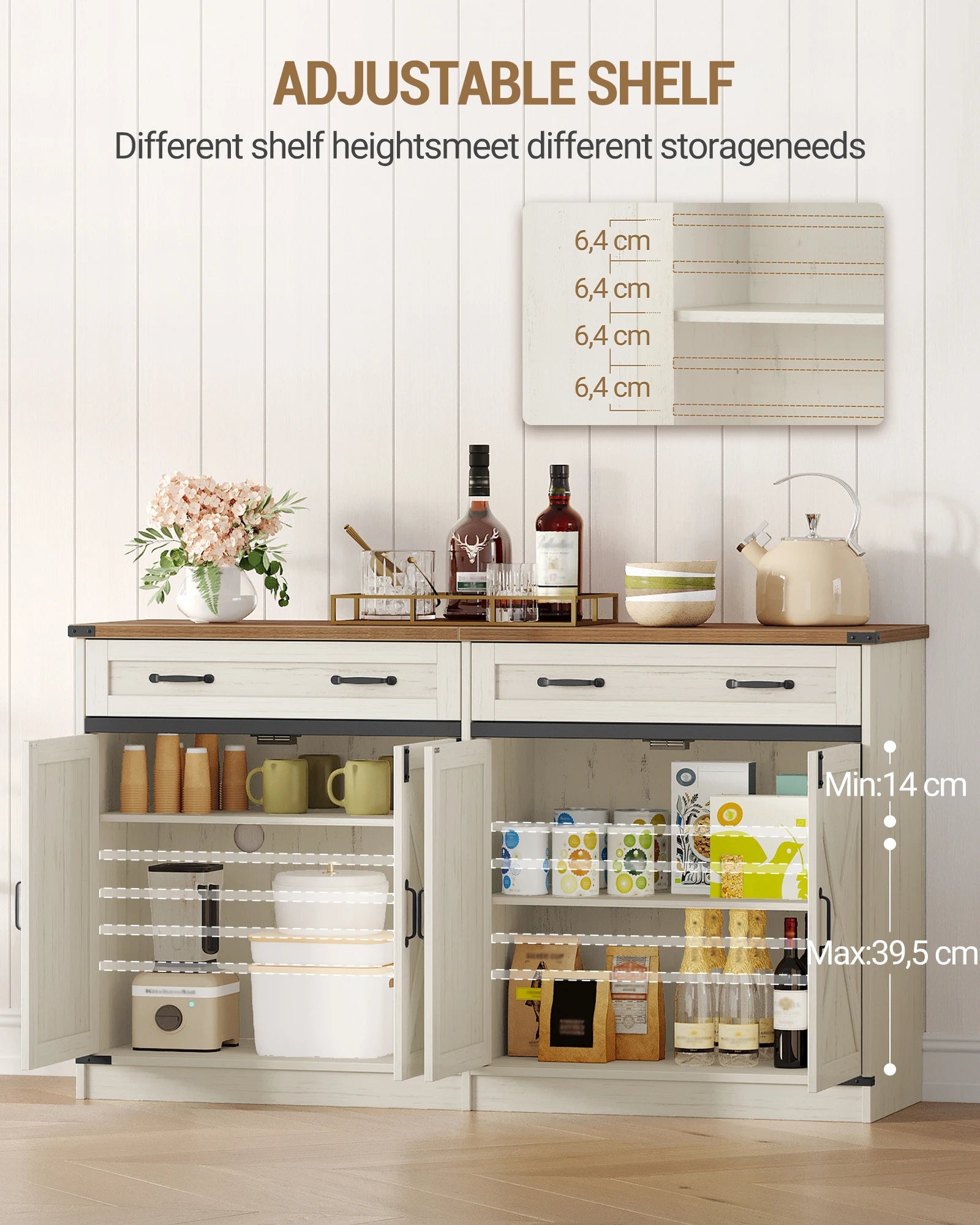 Ruime Keukenkast Sideboard met 1 Lade & 2 Deuren – Verstelbare Planken & Robuuste Opslagkast voor Woonkamer en Keuken