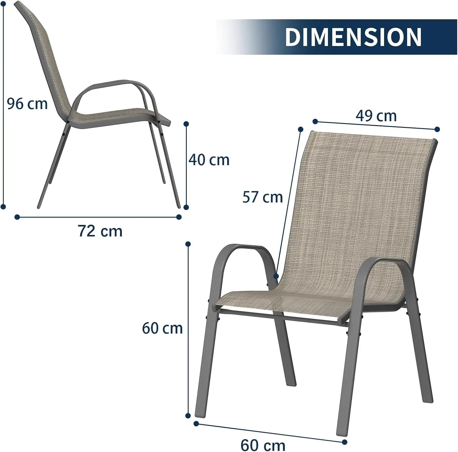 Set van 6 Stapelbare Tuinstoelen – Weerbestendige Terrasstoelen met Hoge Rugleuning – Metalen Tuinstoelen tot 150 kg