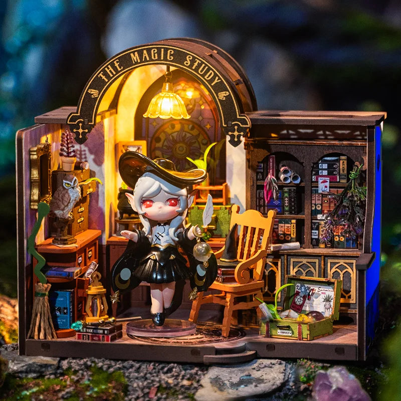 DIY Miniatuurhuis Magic Study – 3D Houten Puzzel 267 Onderdelen – Creatief Bouwpakket Poppenhuis Decoratie 1:18 Schaal