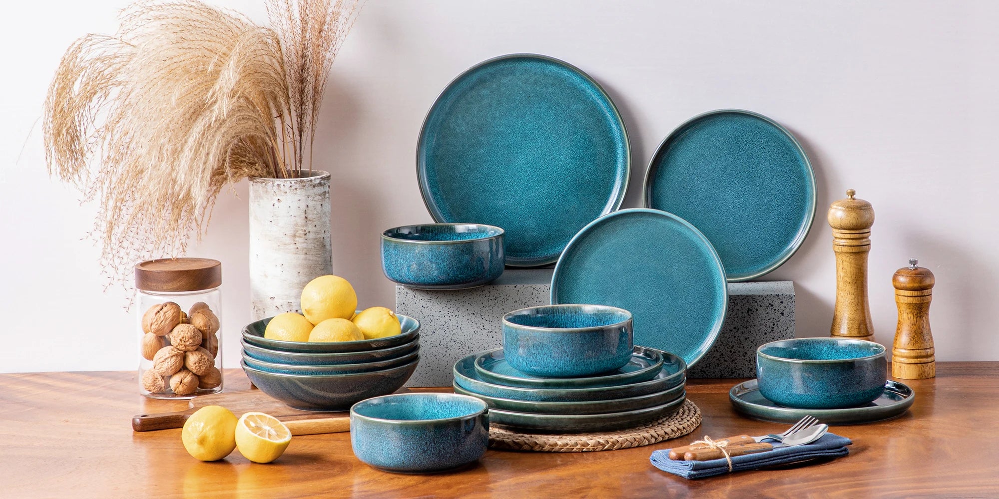 Keramisch Servies Blauw 16-delig – Set voor 4 Personen